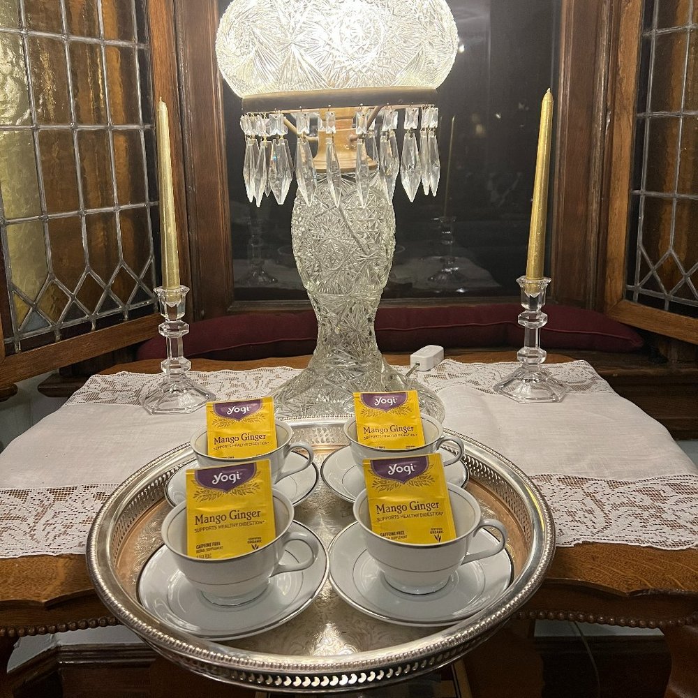 Silverplate Tray and Porcelain Tea Service